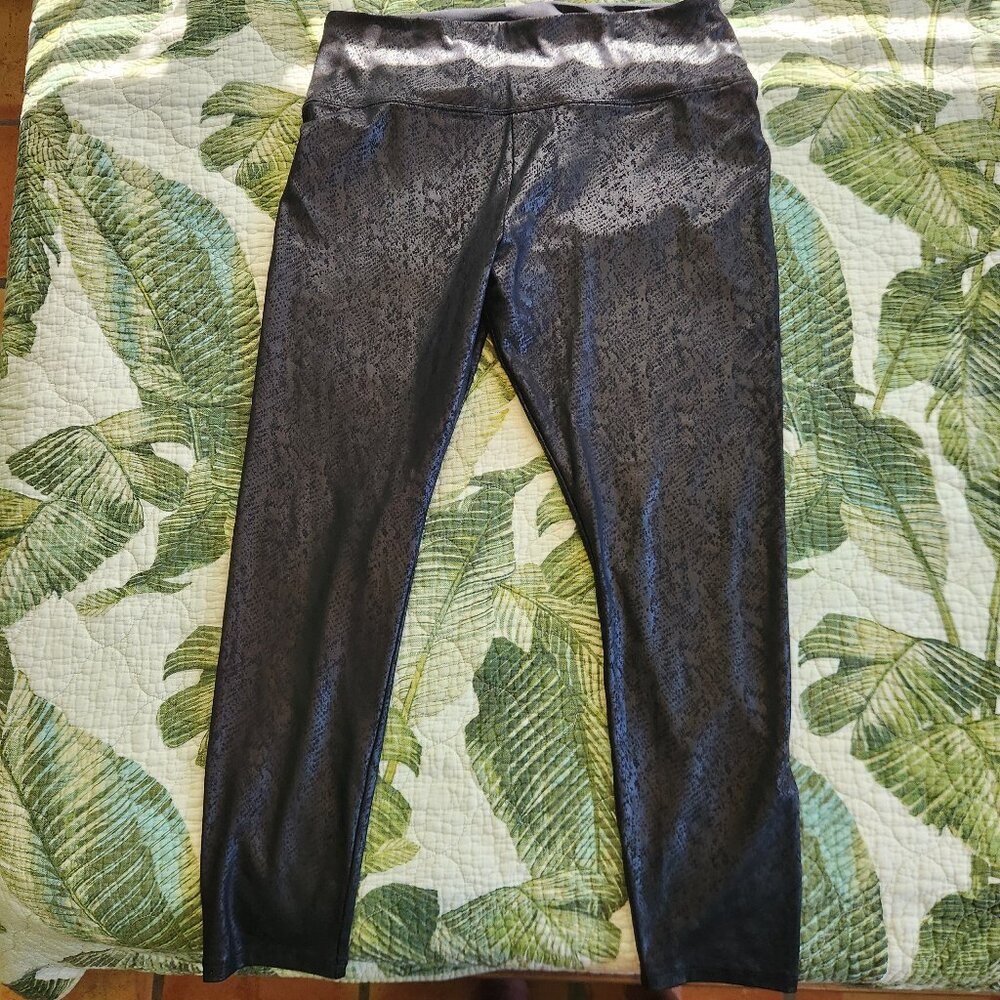 Black Snake Print Faux Leather Leggings